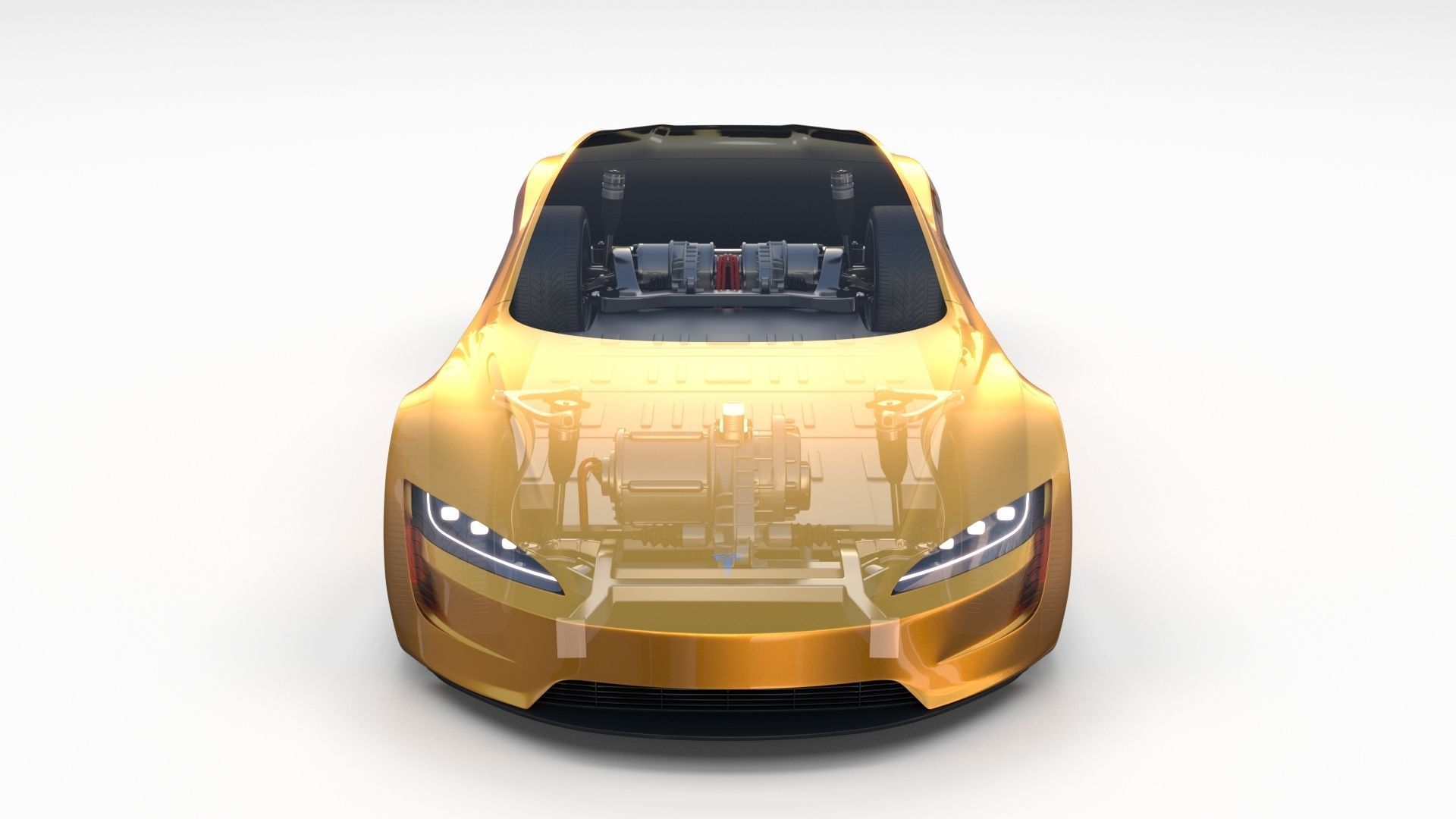 Tesla Roadster Yellow with Chassis 3D model_11
