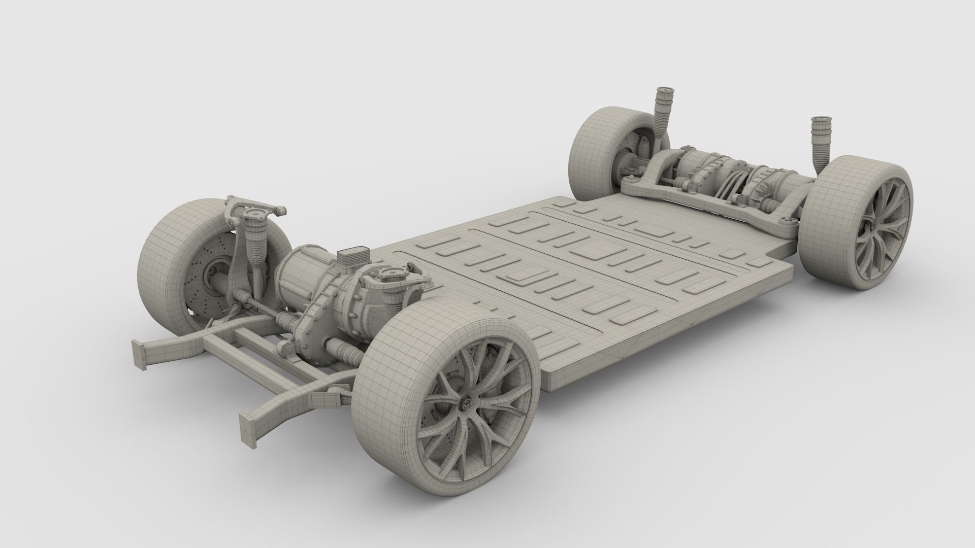 Tesla Roadster Yellow with Chassis 3D model_34