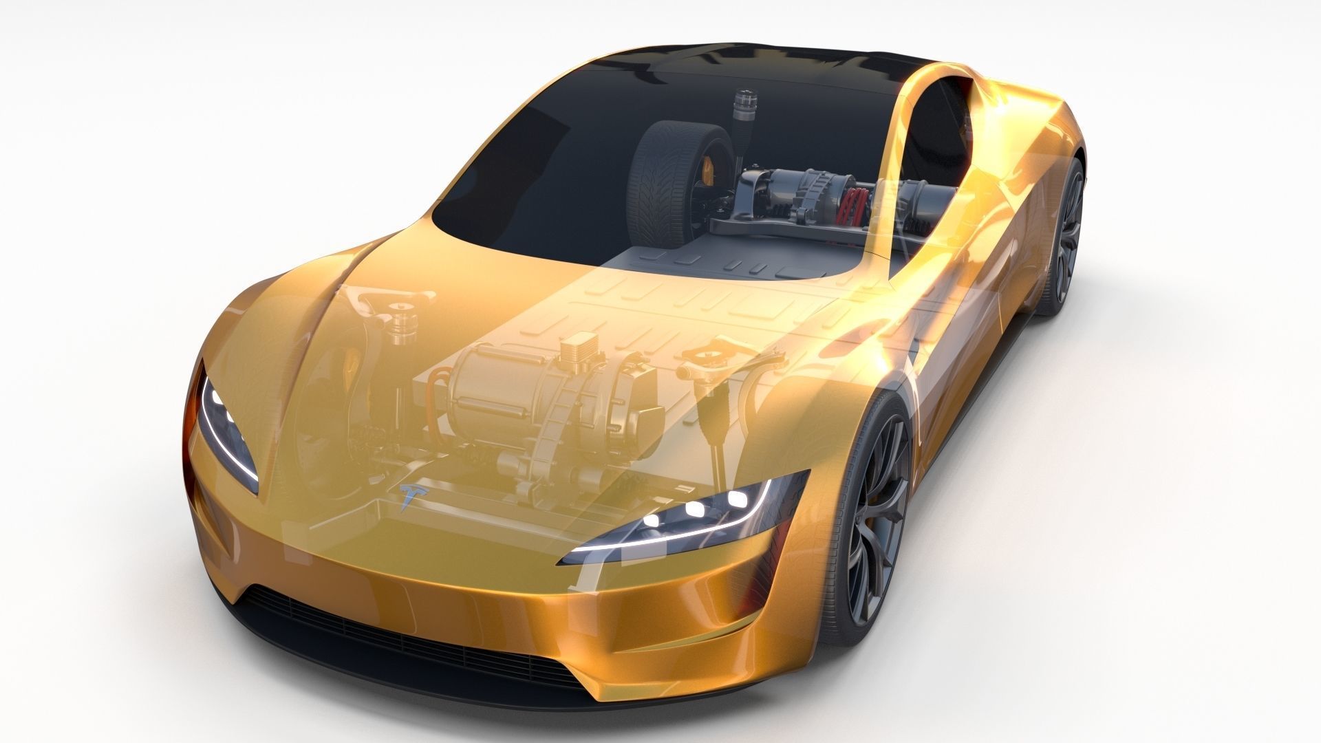 Tesla Roadster Yellow with Chassis 3D model_17
