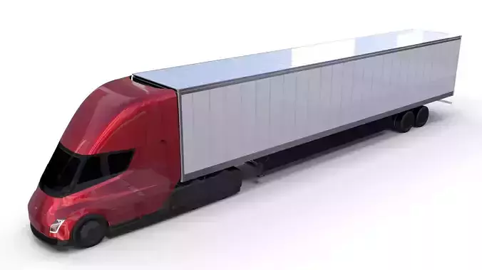 Tesla Truck with Chassis and Trailer Red