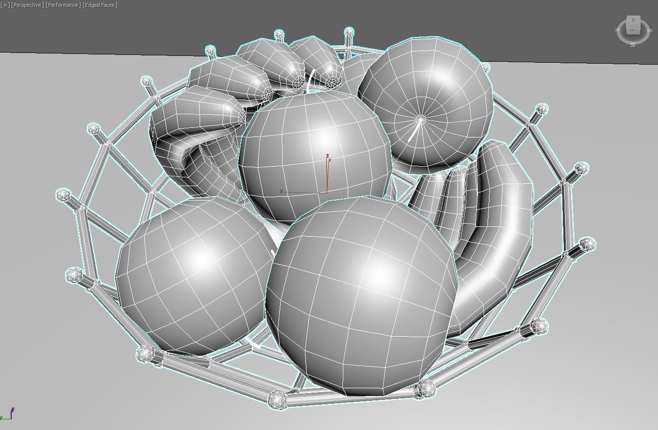 Fruit basket with apples and bananas Low-poly 3D model_3