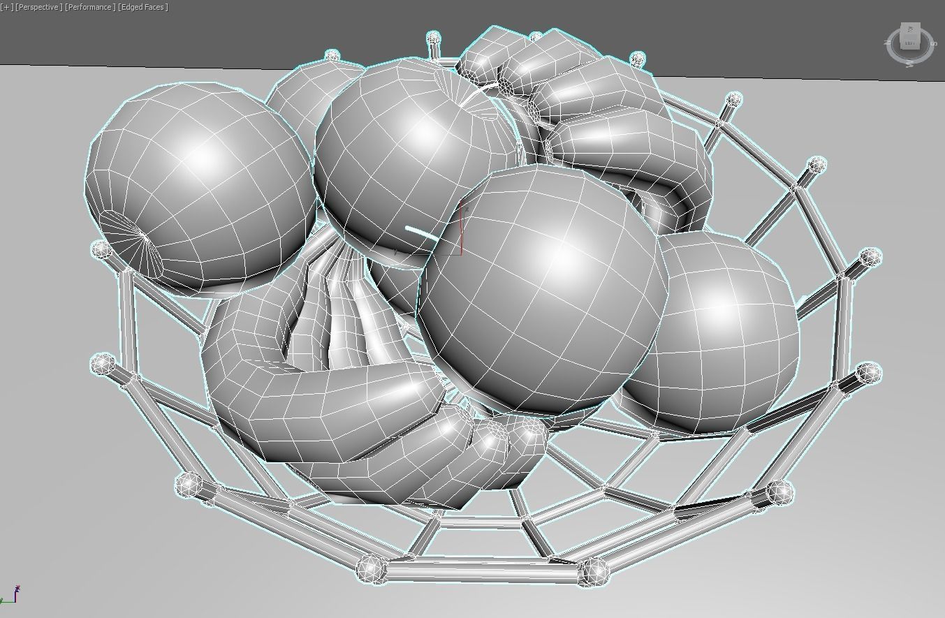 Fruit basket with apples and bananas Low-poly 3D model_4