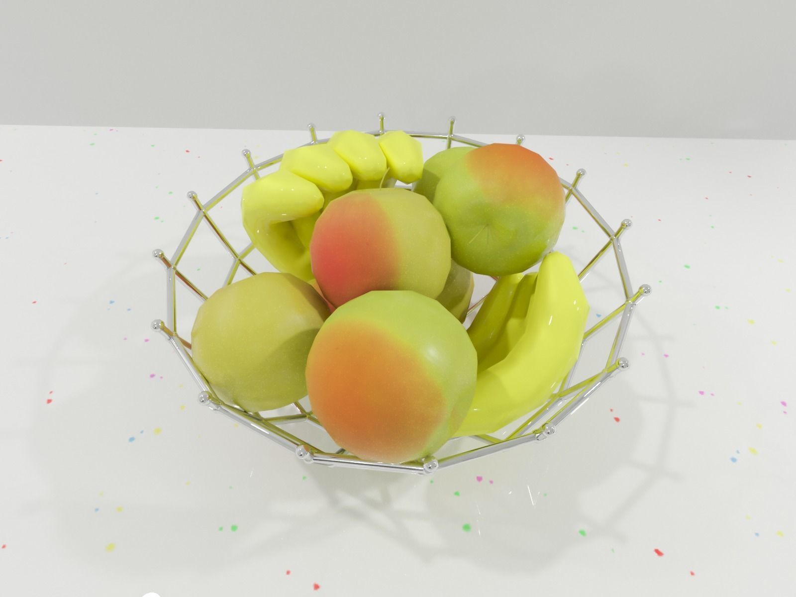 Fruit basket with apples and bananas Low-poly 3D model_1