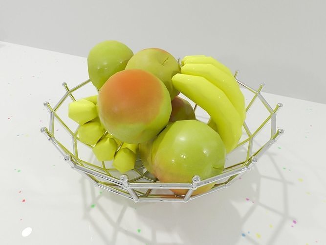 Fruit basket with apples and bananas Low-poly 3D model