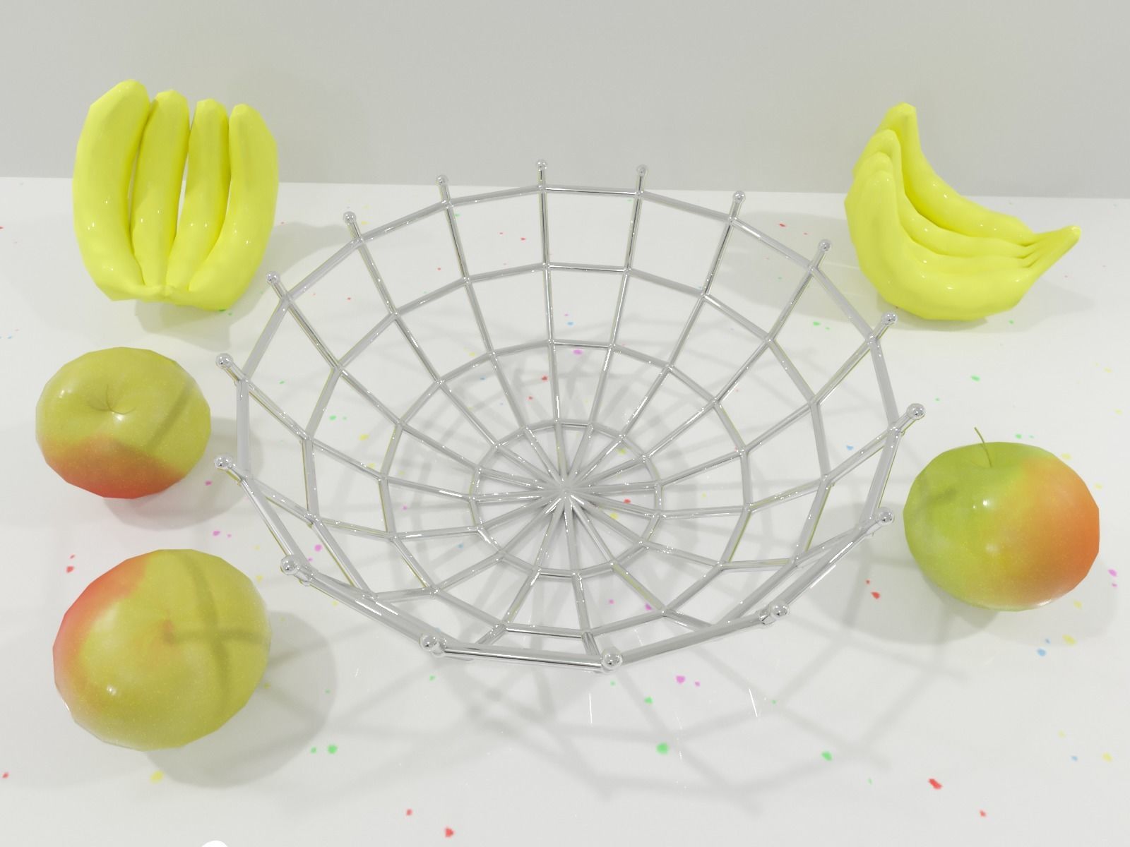 Fruit basket with apples and bananas Low-poly 3D model_2