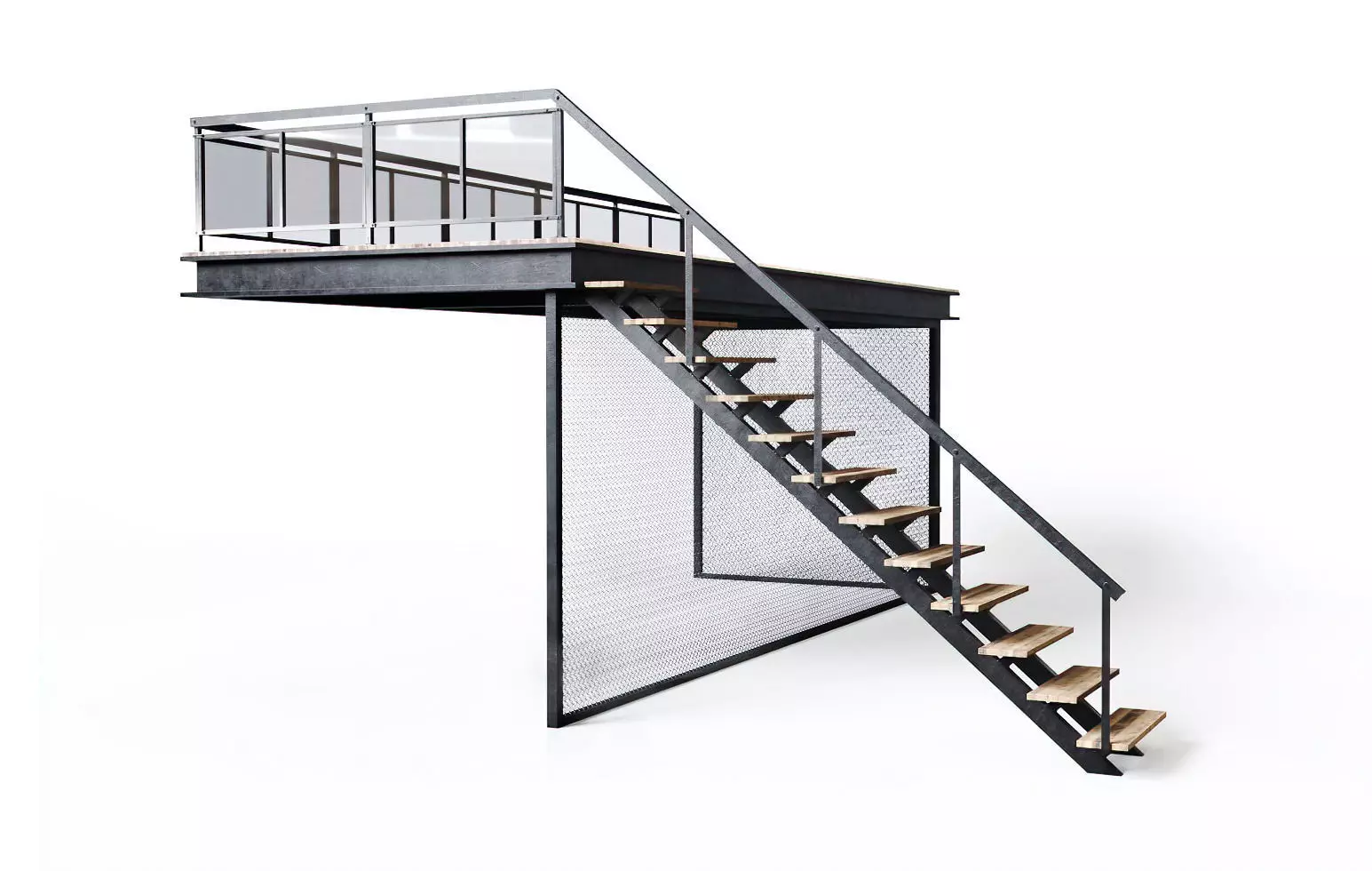 Metal stair with fencing Low-poly 3D model