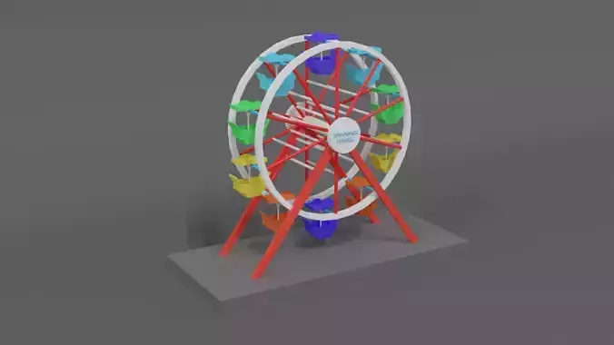 Low Poly Cartoon Luna Park Ferris  Wheel Low-poly 3D model