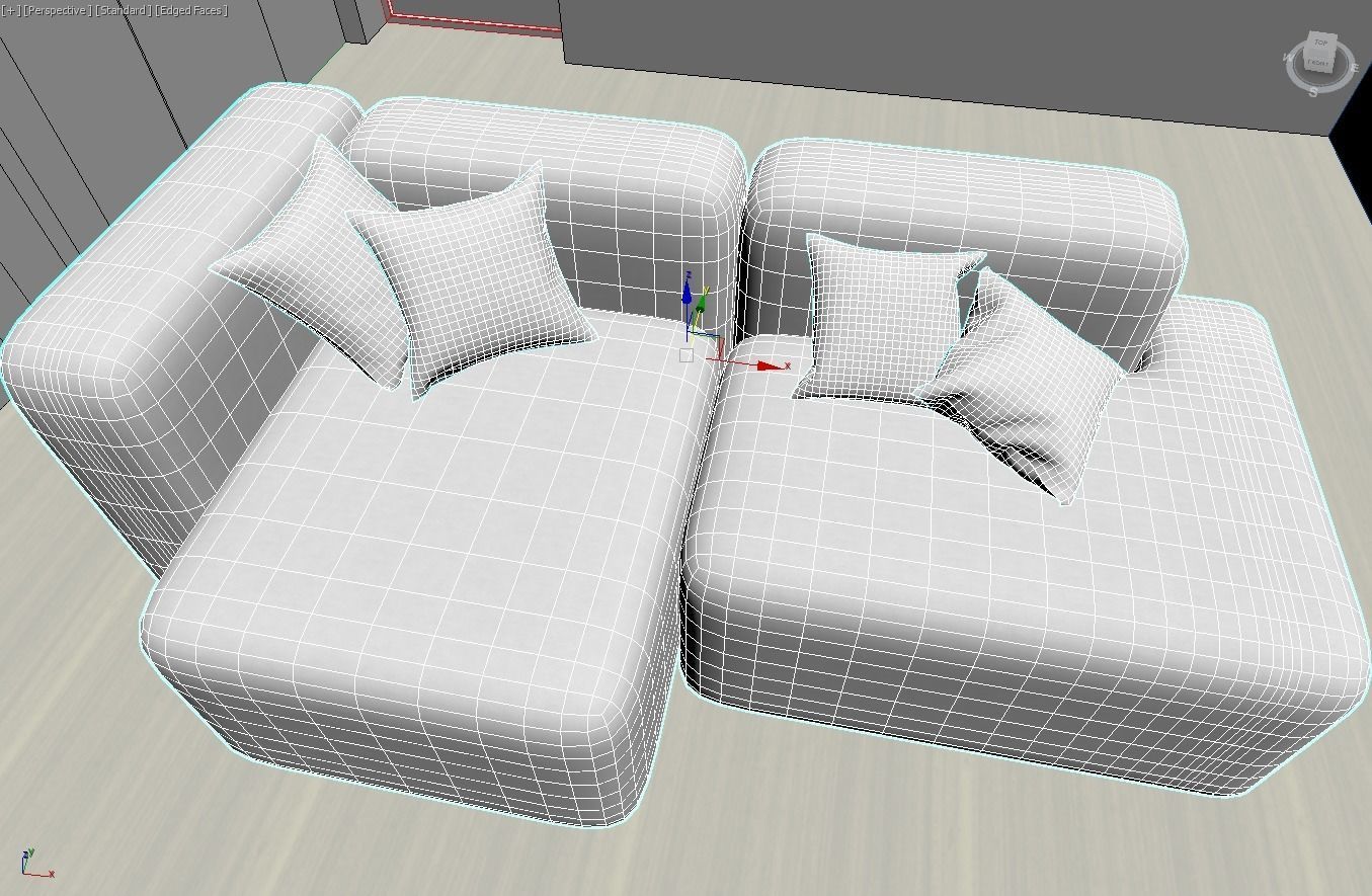 Sofa Couch Lounge Settee Pillows White 3D model_2