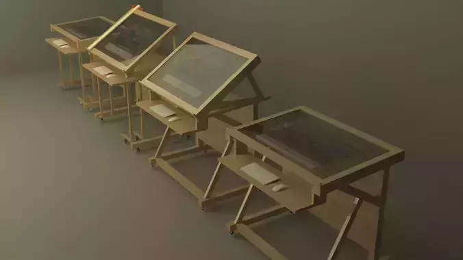 Mechanism architecture and computer table Low-poly 3D model