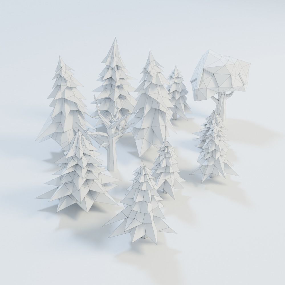 Low Poly Trees group of in origami style Low-poly 3D model_7