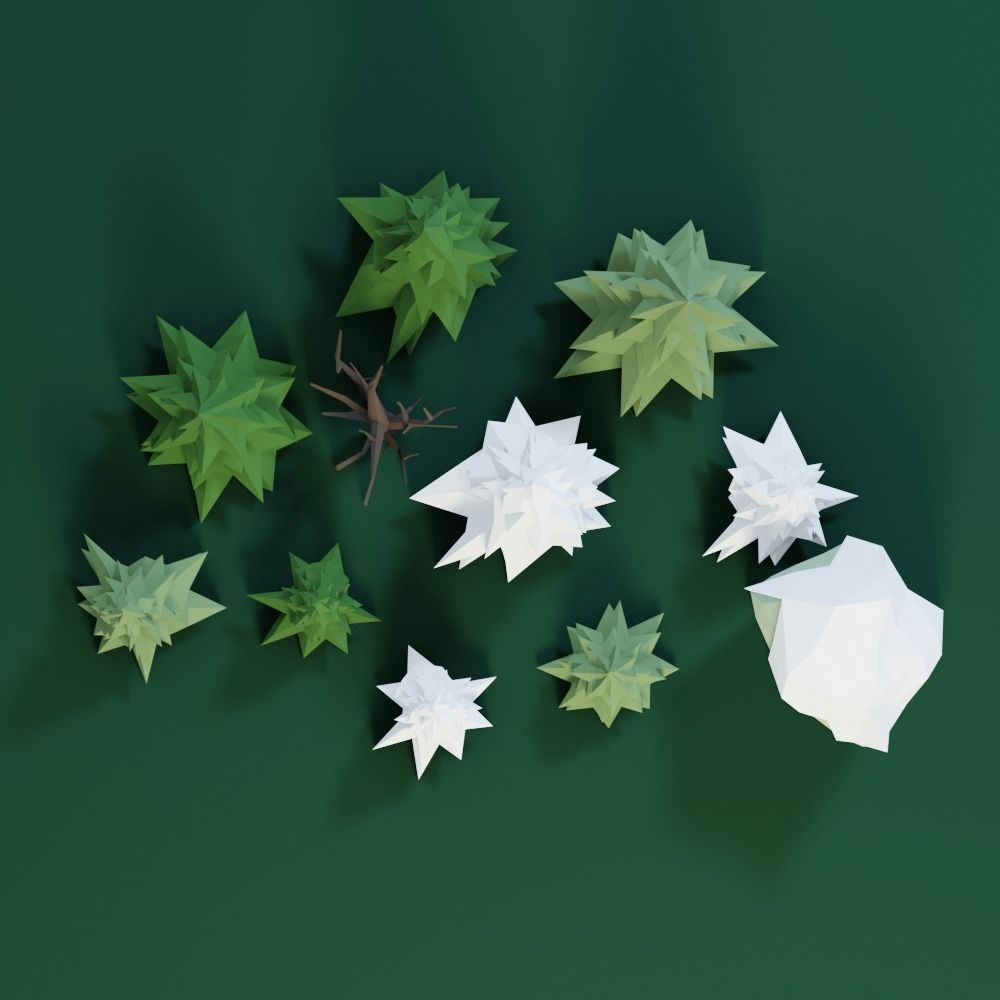 Low Poly Trees group of in origami style Low-poly 3D model_2