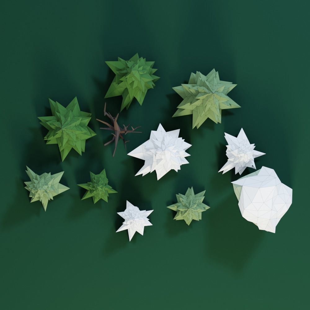 Low Poly Trees group of in origami style Low-poly 3D model_5