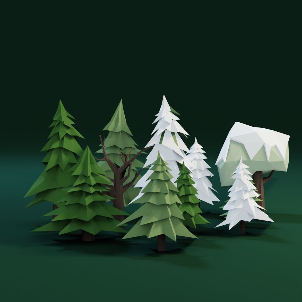 Low Poly Trees group of in origami style Low-poly 3D model_12