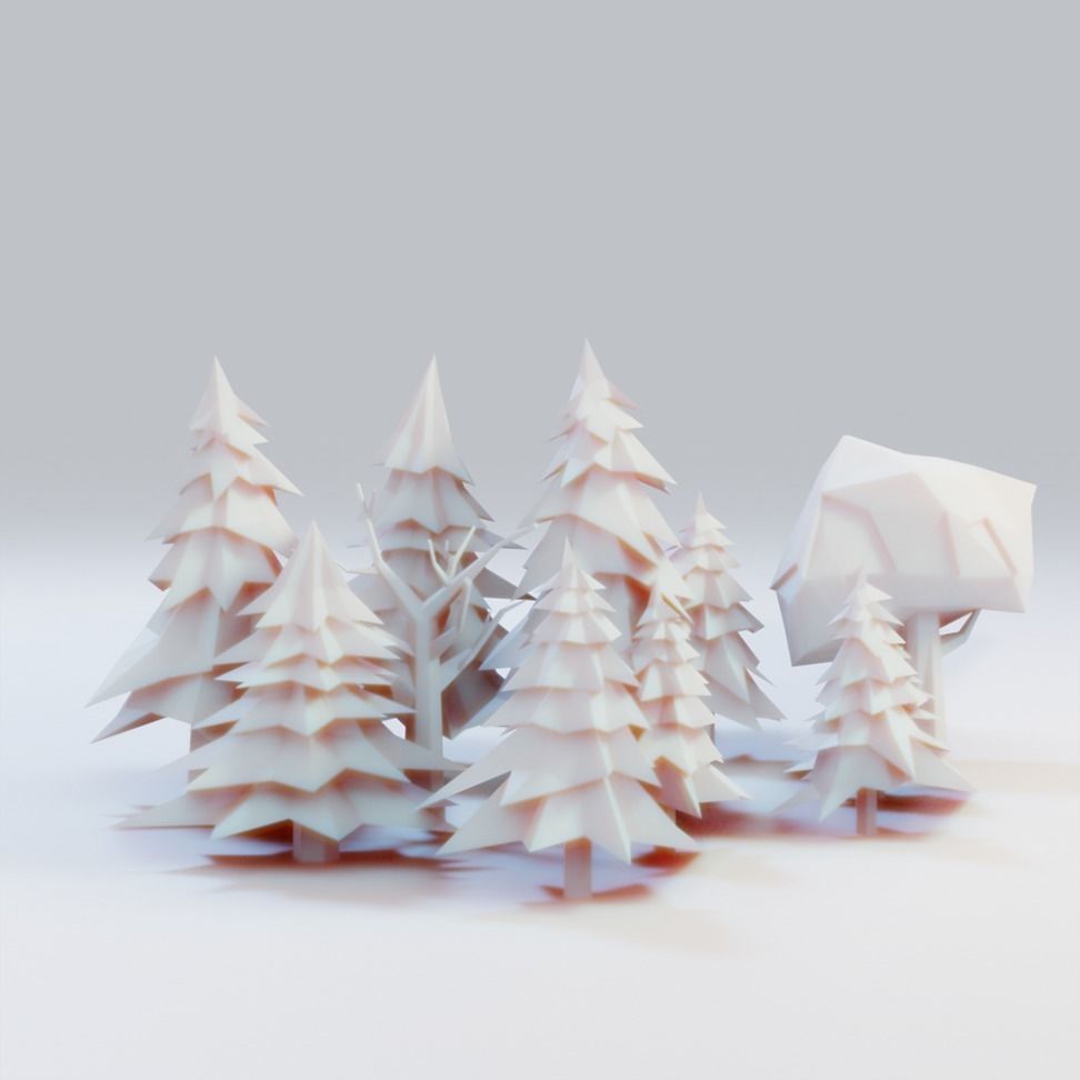 Low Poly Trees group of in origami style Low-poly 3D model_10