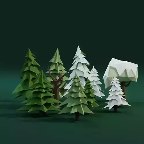 Low Poly Trees group of in origami style Low-poly 3D model
