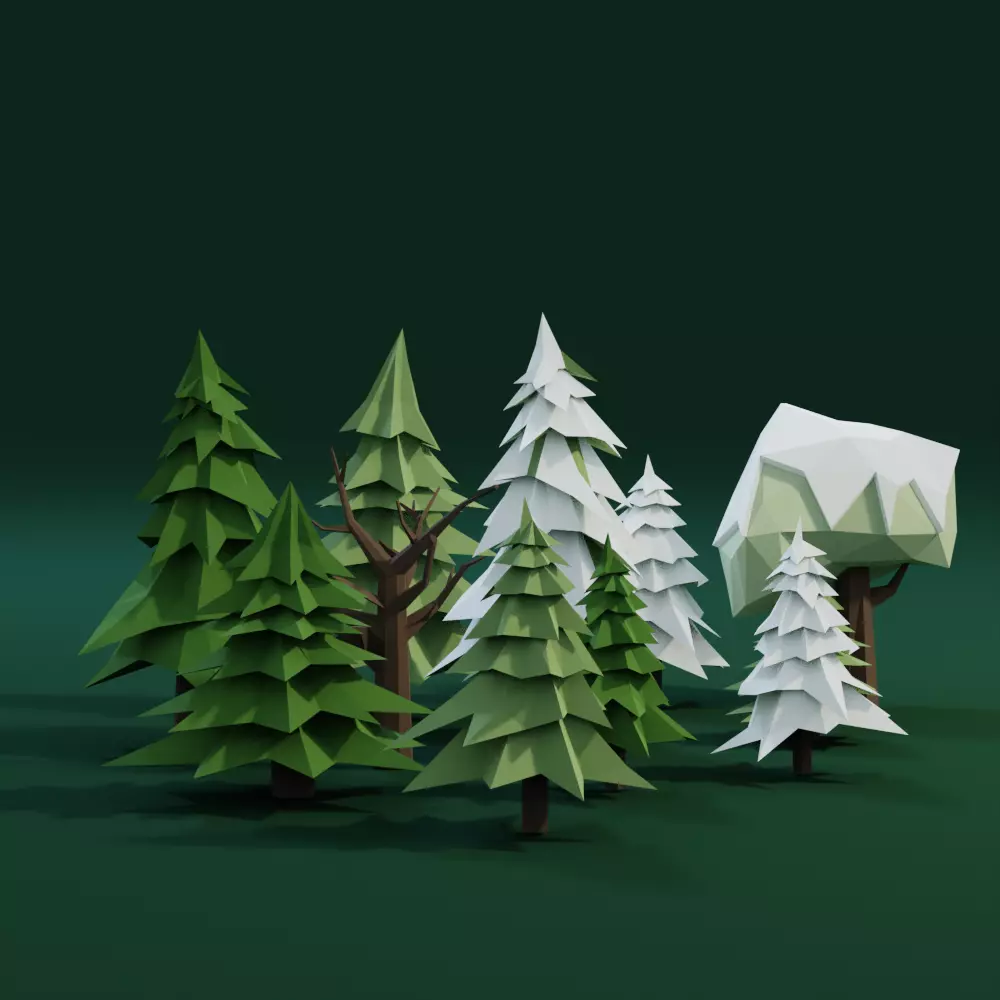 Low Poly Trees group of in origami style Low-poly 3D model_0