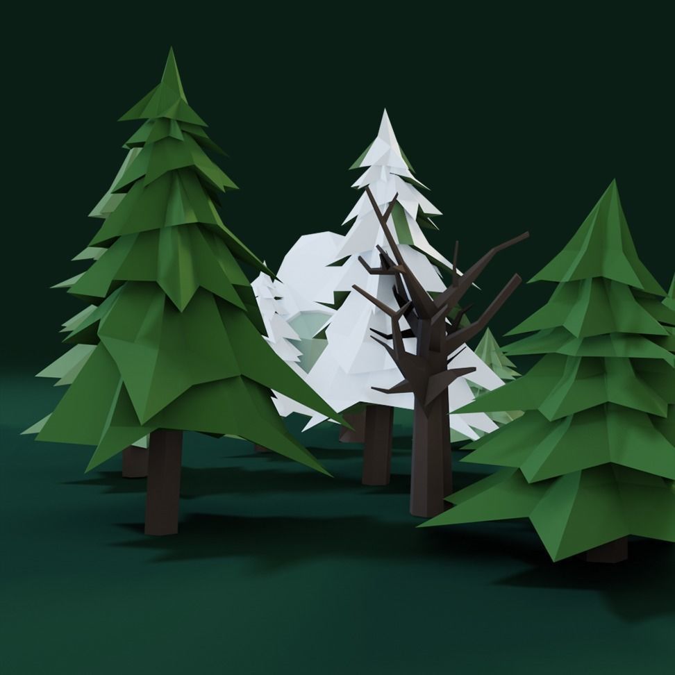Low Poly Trees group of in origami style Low-poly 3D model_4