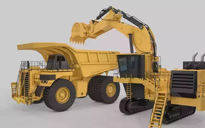 Mining Excavator and Truck 3D Model Collection