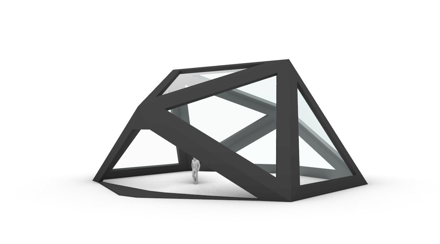 Geodesic Dome Structure with Frame and Glass Panels 3D model_1