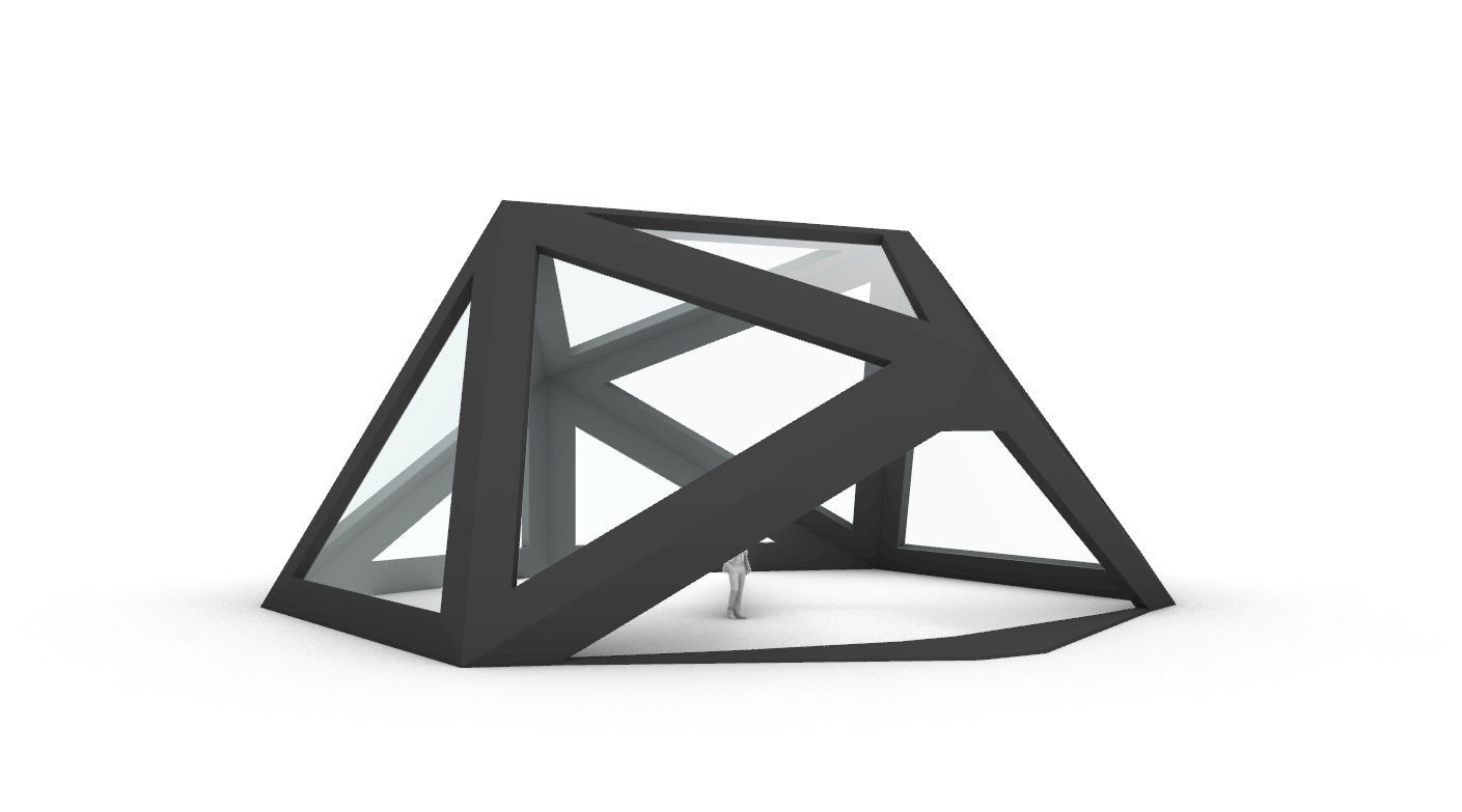 Geodesic Dome Structure with Frame and Glass Panels 3D model_65