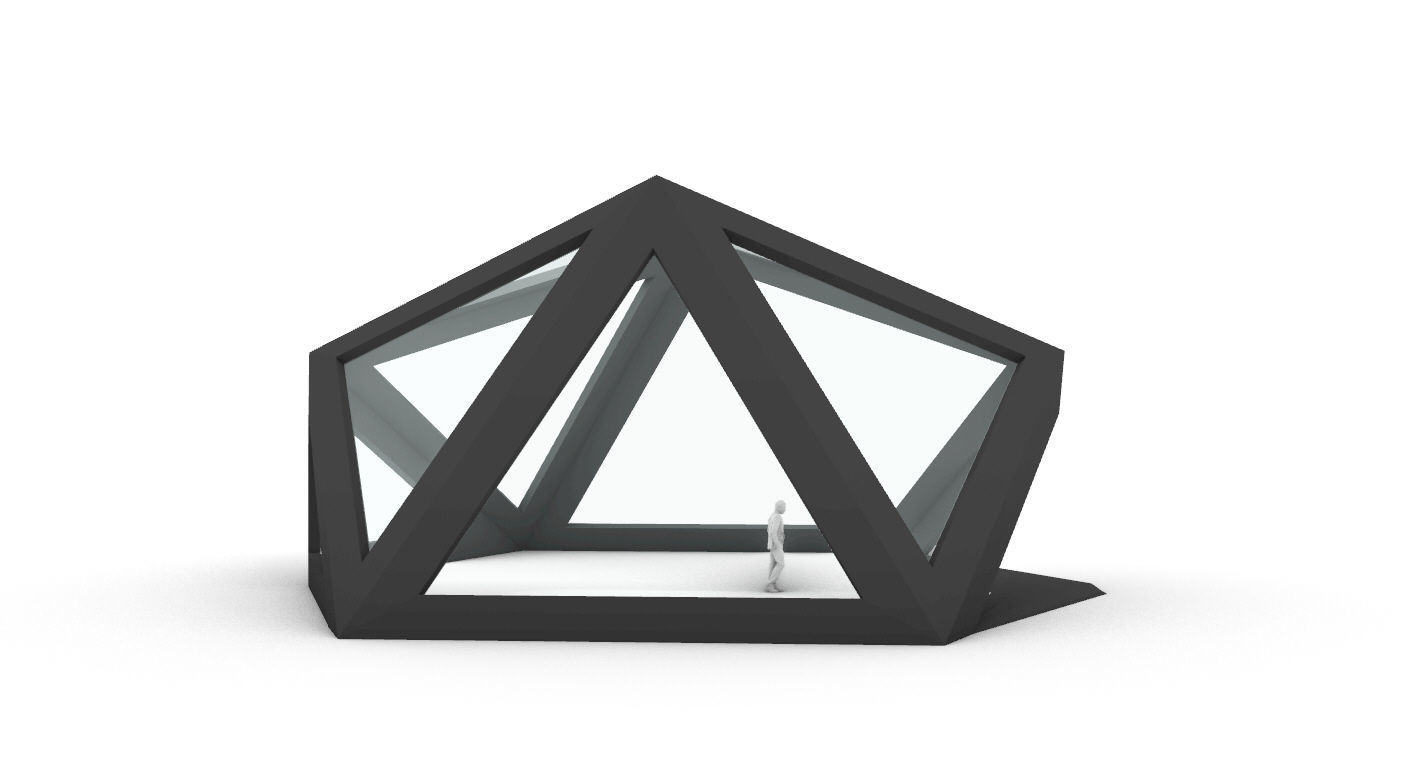 Geodesic Dome Structure with Frame and Glass Panels 3D model_53