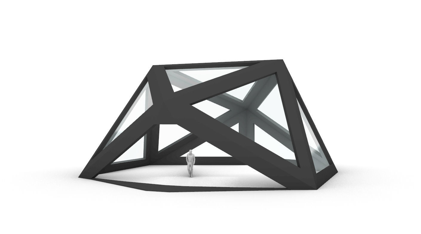 Geodesic Dome Structure with Frame and Glass Panels 3D model_77