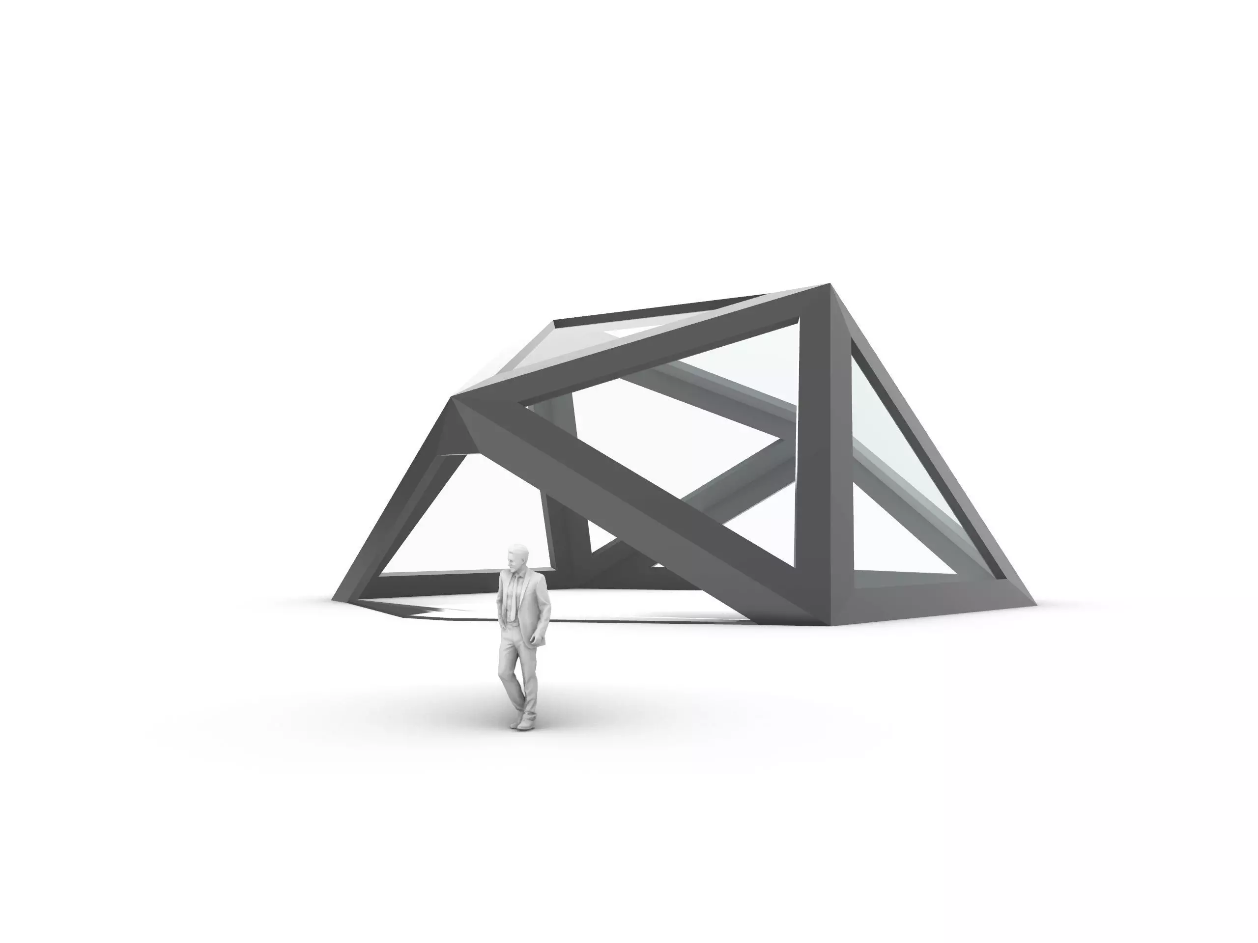 Geodesic Dome Structure with Frame and Glass Panels 3D model_0