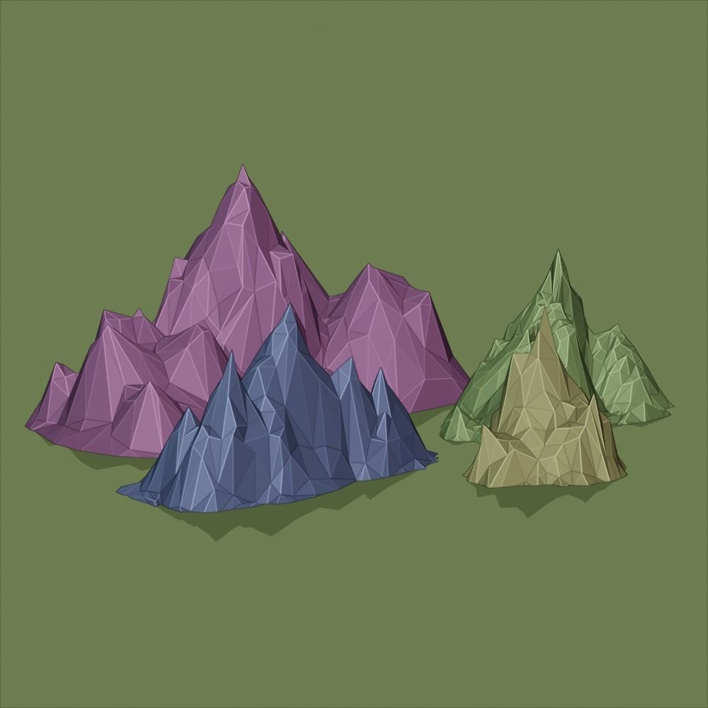 Low Poly Mountain Set range in polygons Low-poly 3D model_19