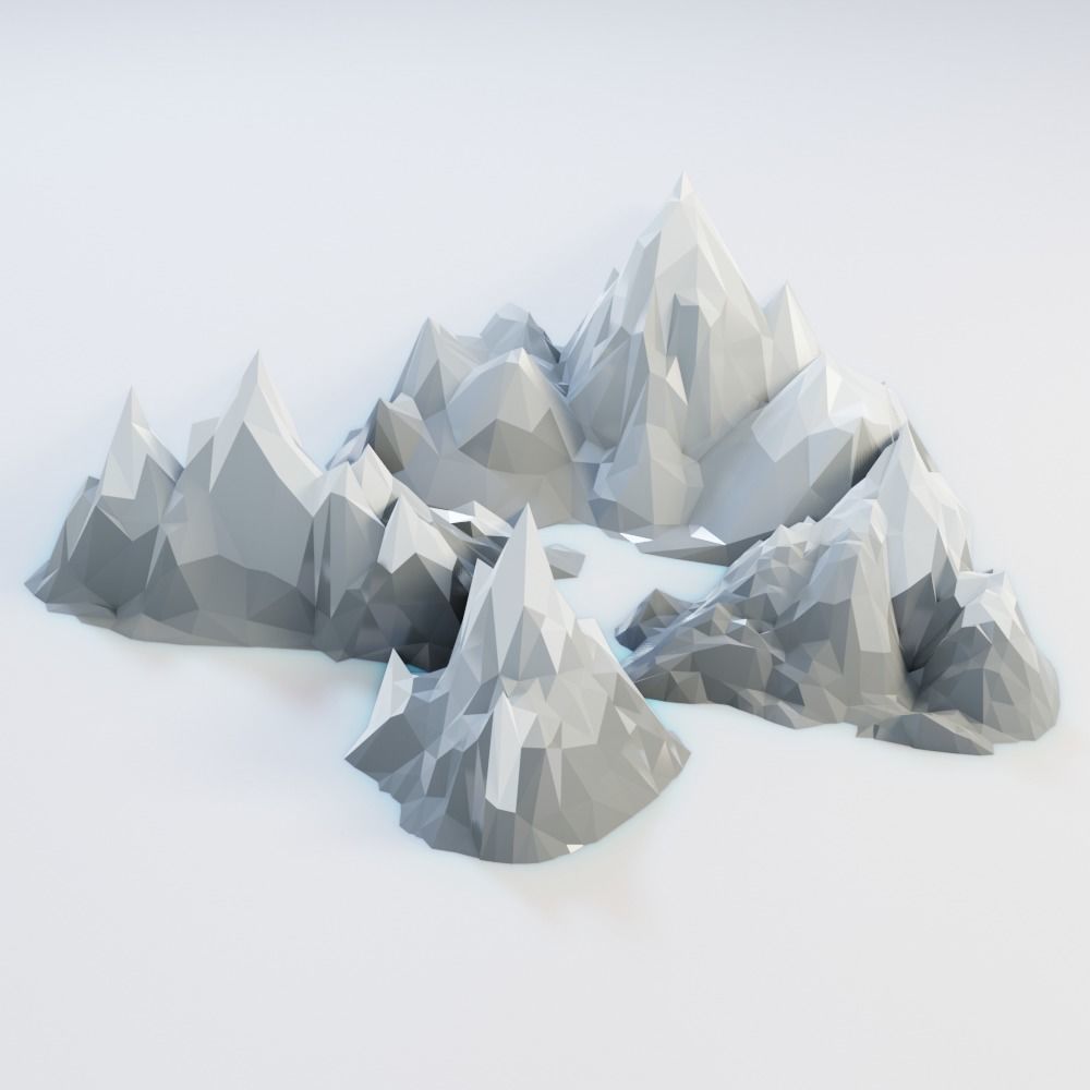 Low Poly Mountain Set range in polygons Low-poly 3D model_1