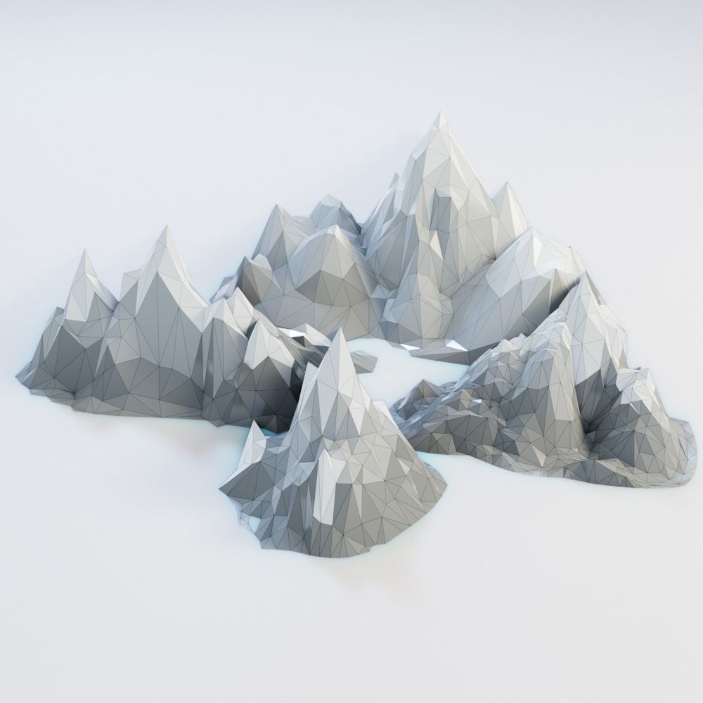 Low Poly Mountain Set range in polygons Low-poly 3D model_7