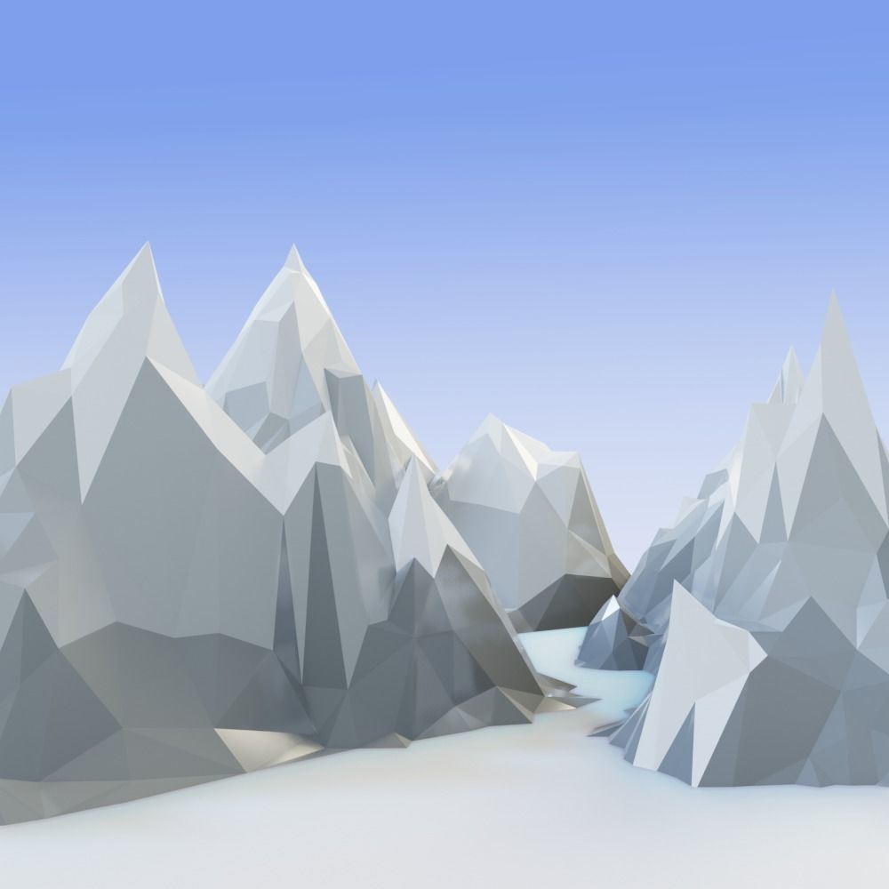 Low Poly Mountain Set range in polygons Low-poly 3D model_2