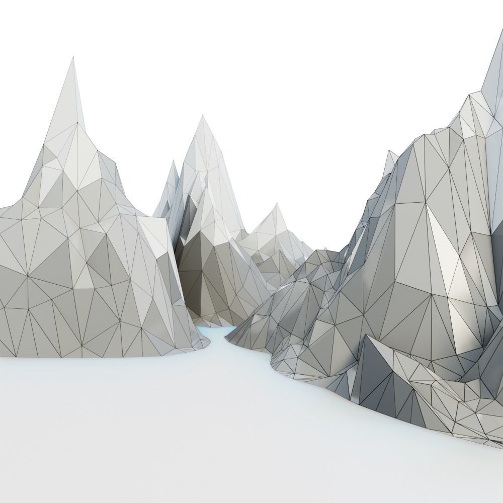 Low Poly Mountain Set range in polygons Low-poly 3D model_6