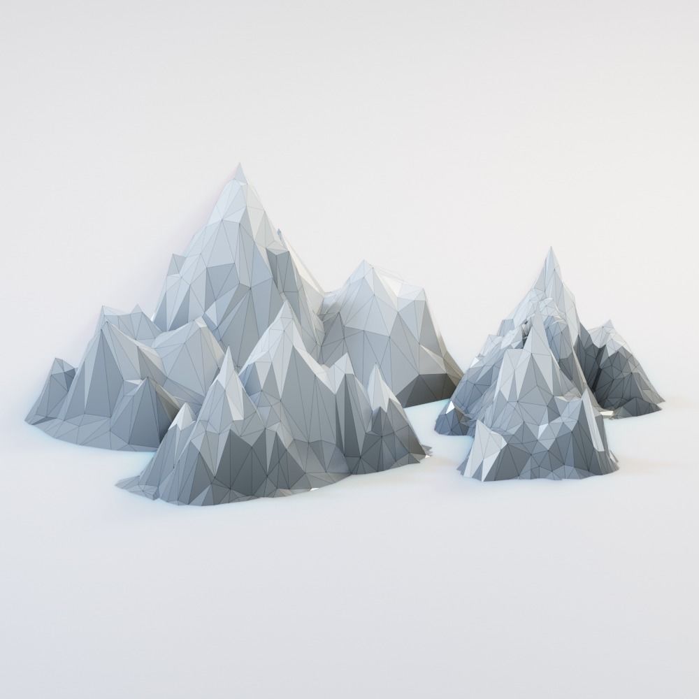 Low Poly Mountain Set range in polygons Low-poly 3D model_8