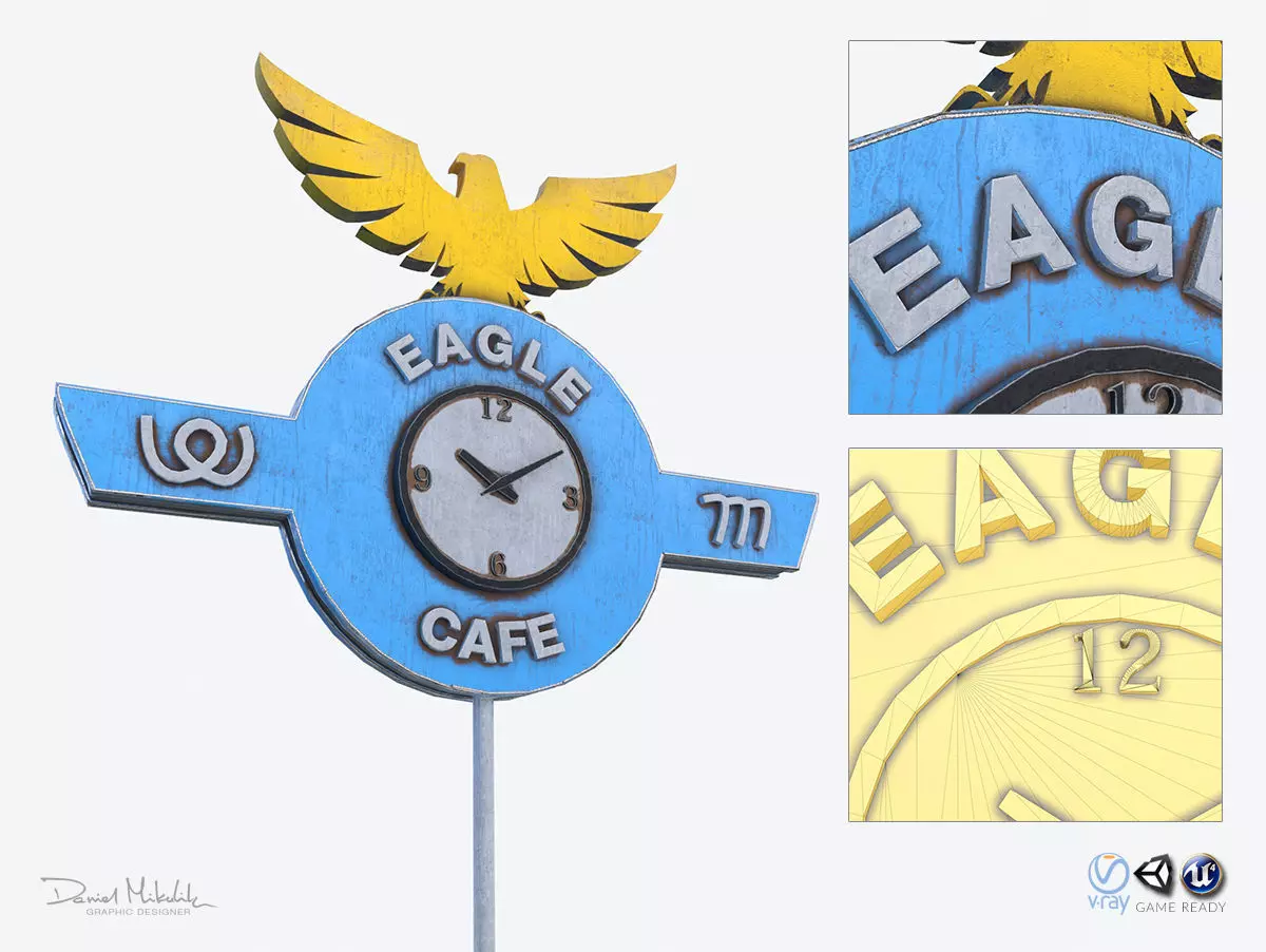 Eagle Cafe Motorway Sign  Low-poly 3D model_0