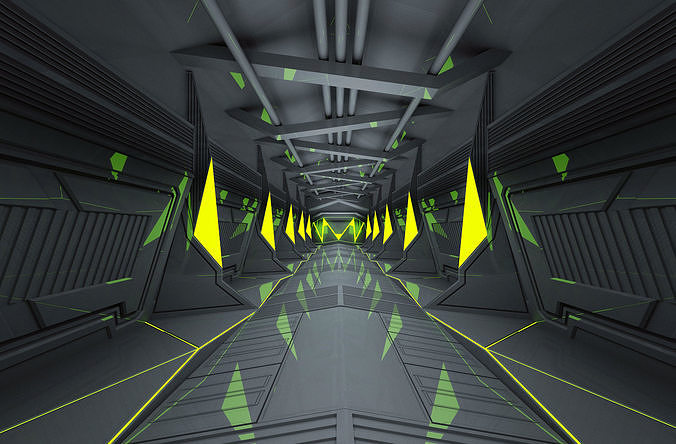 SCI FI INTERIOR SCENE SPACE SHIP CORRIDOR Low-poly 3D model