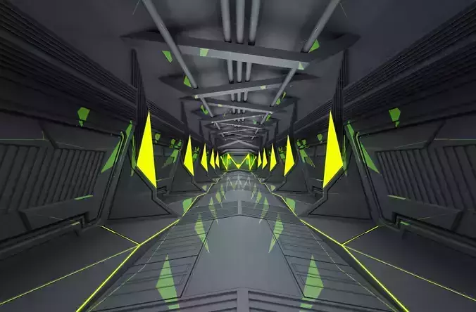 SCI FI INTERIOR SCENE SPACE SHIP CORRIDOR Low-poly 3D model