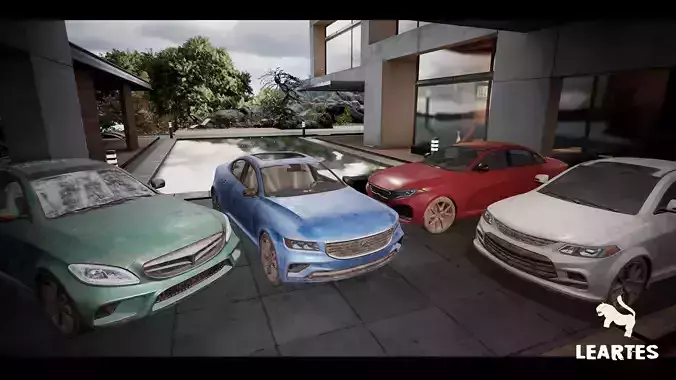 Sedan Car Vehicles Set Driveable Animated Realistic Set of 4 Low-poly 3D model