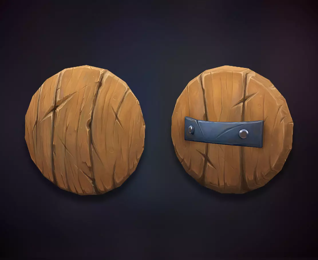Wooden Shield Low-poly 3D model_0