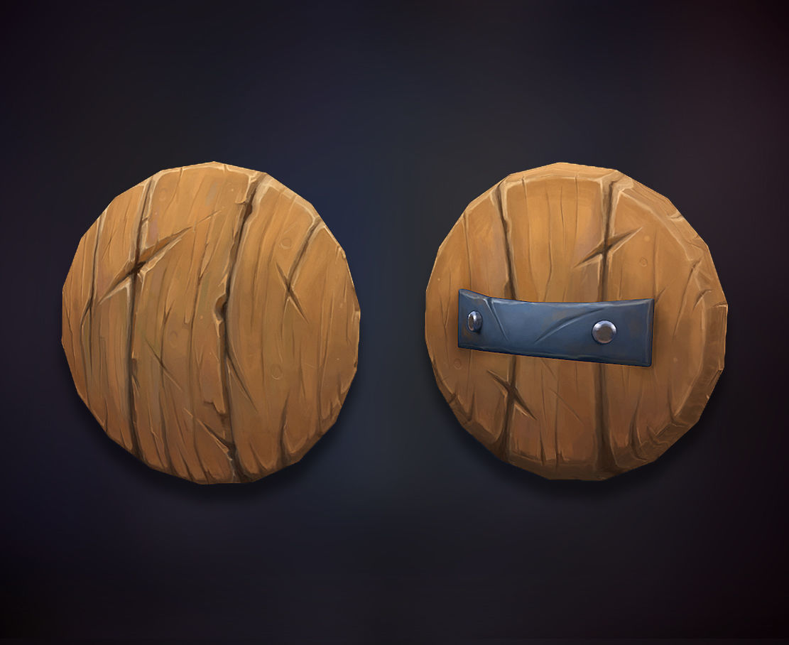 Wooden Shield and Sword Low-poly 3D model_1