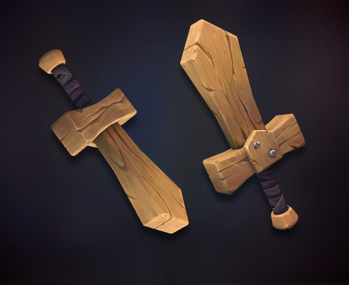 Wooden Shield and Sword Low-poly 3D model_2