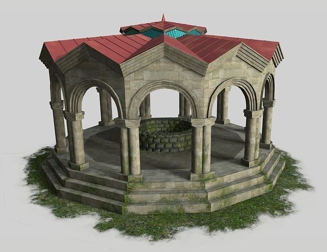 well-room gazebo with roof Low-poly 3D model