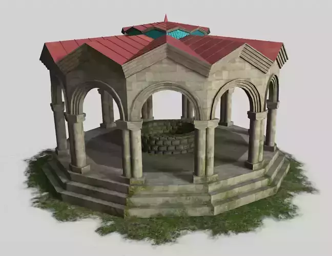 well-room gazebo with roof Low-poly 3D model