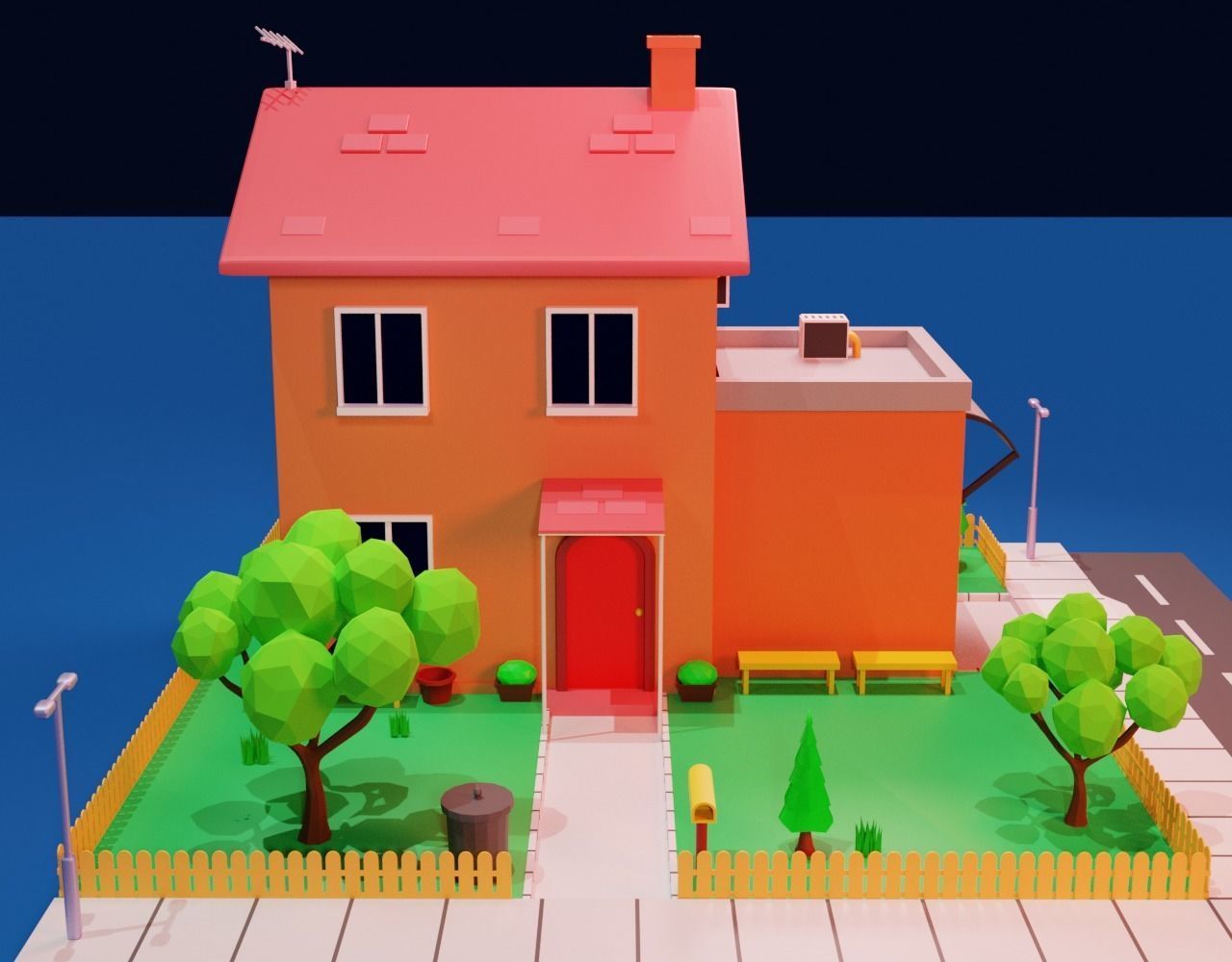Cartoon House Free low-poly 3D model_14