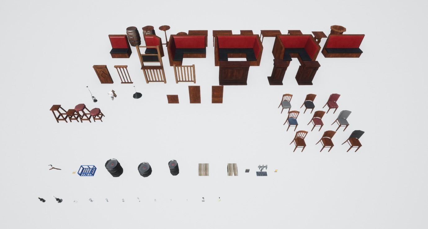 Irish Pub Pack - 92 Unique PBR Game Ready Models Low-poly 3D model_13