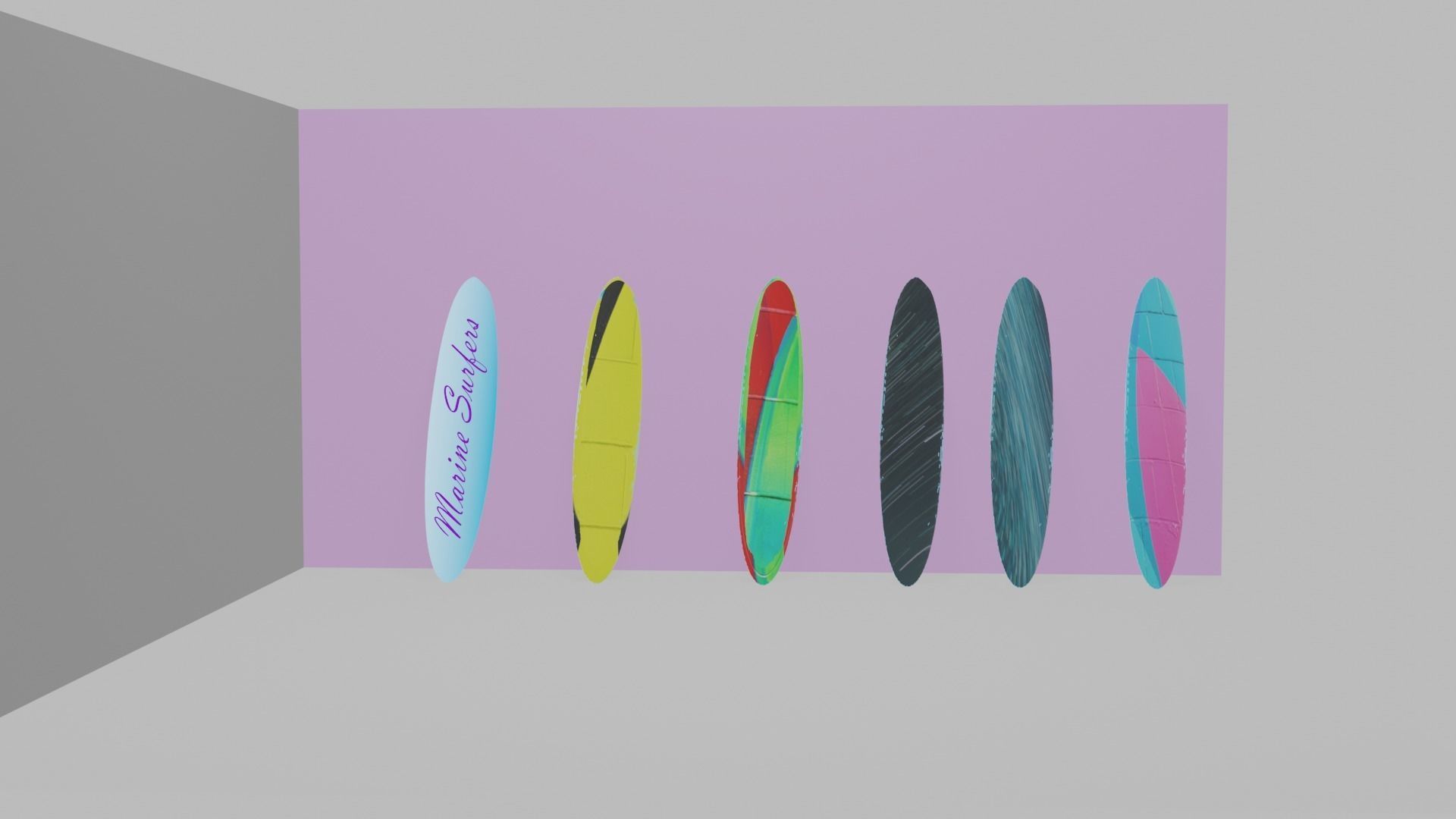 surfboard surfboards in row on wall Low-poly 3D model_1