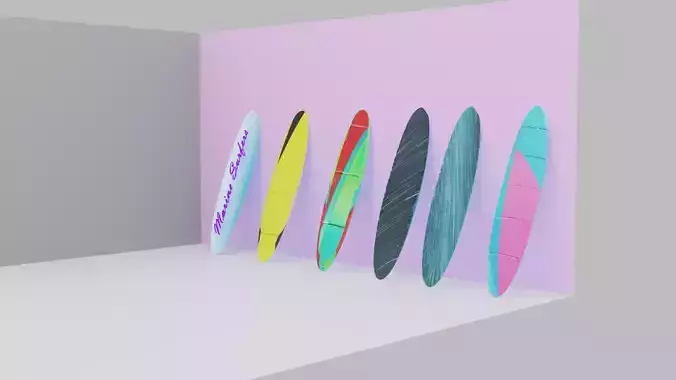 surfboard surfboards in row on wall