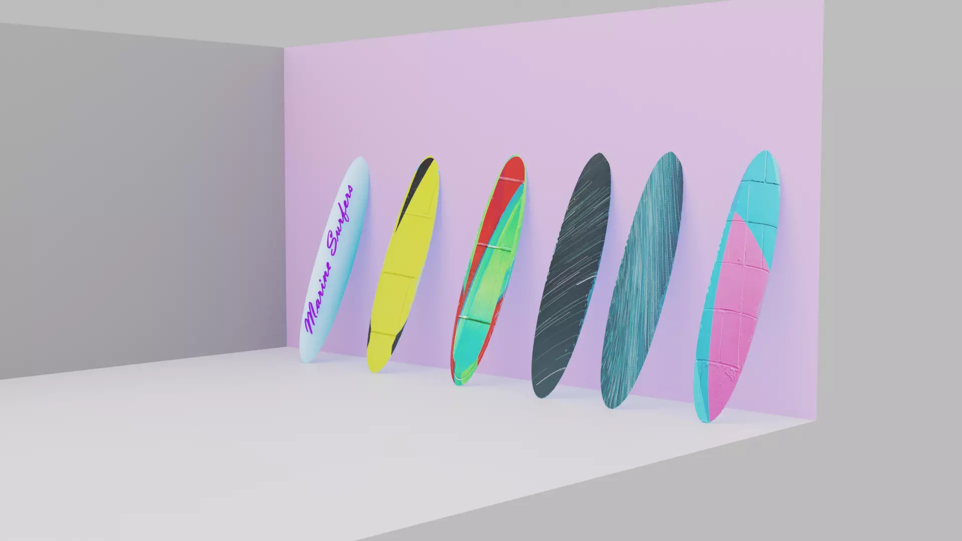 surfboard surfboards in row on wall Low-poly 3D model_0