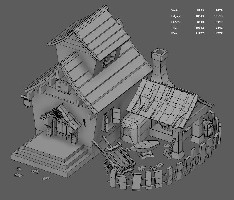 Stylized House Low-poly 3D model_5