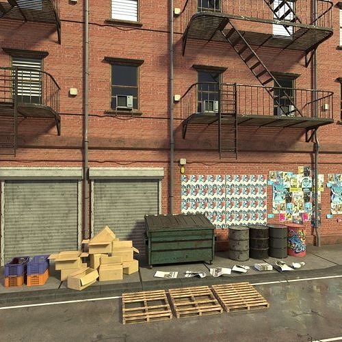 New York Alleyway Assets 3D model 4