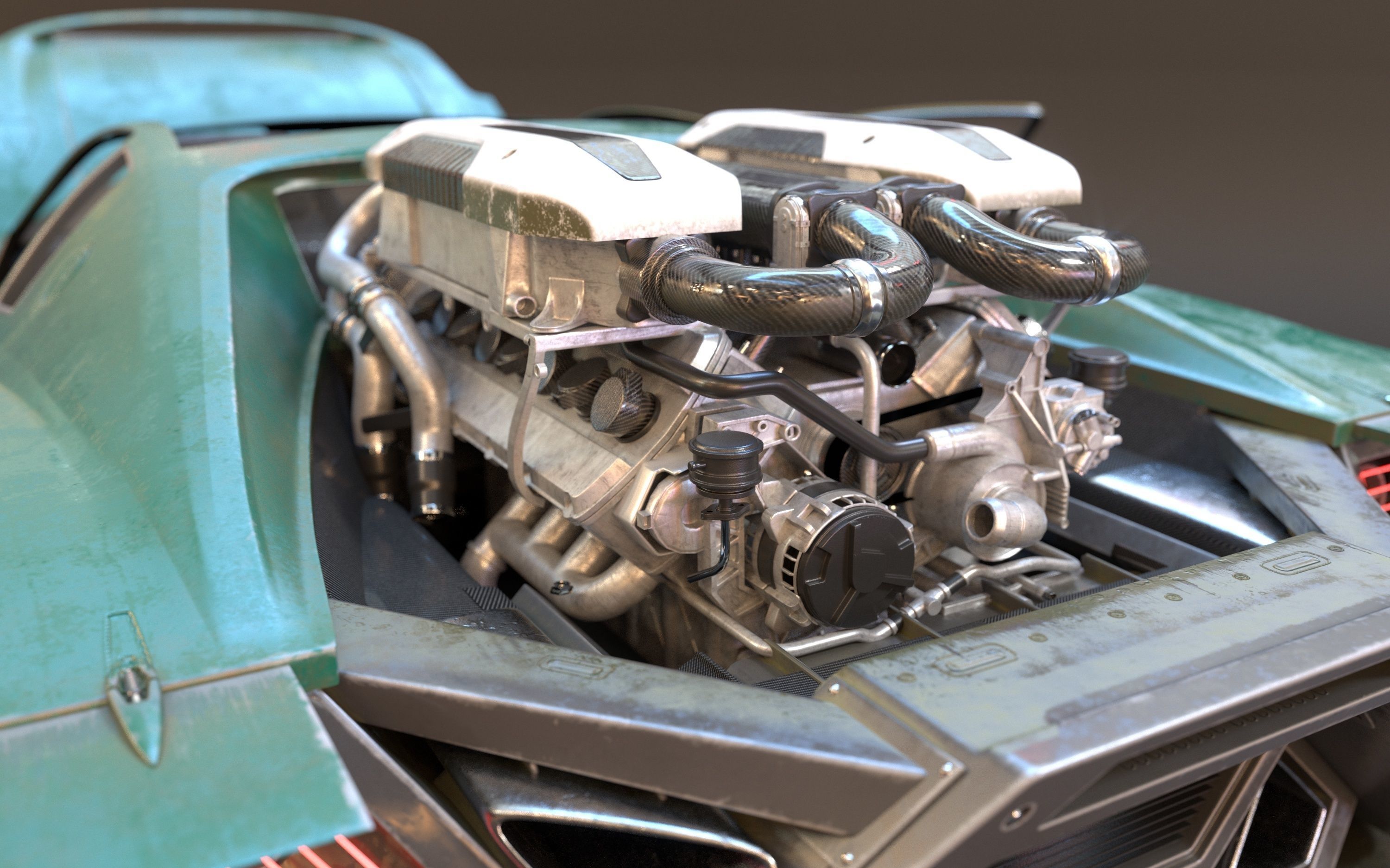 Cyberpunk car concept Low-poly 3D model_3